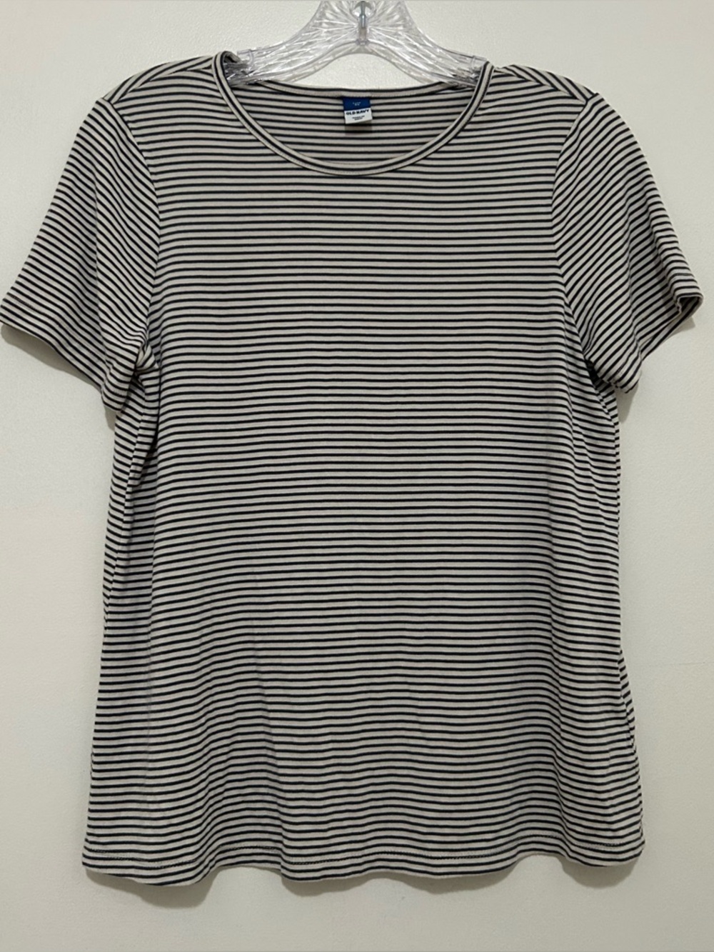 Old Navy Luxe Striped Short Sleeve Tee Shirt Women's XS Crew Neck Tan & Grey